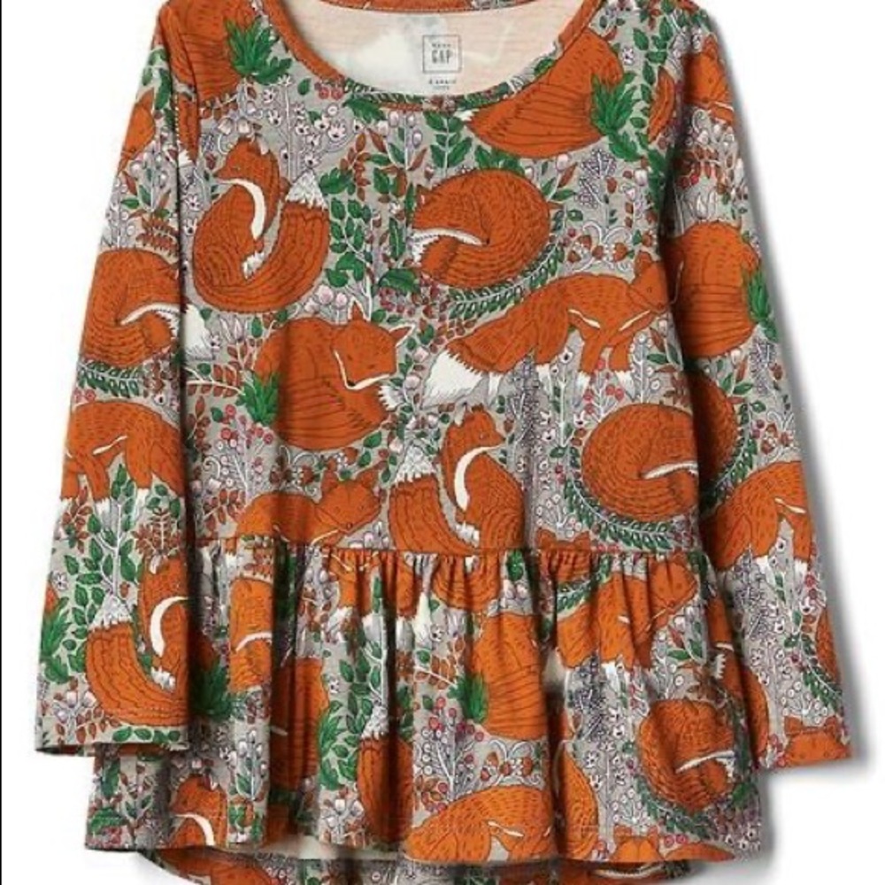 Gap Floral Fox Peplum Blouse 100% Jersey